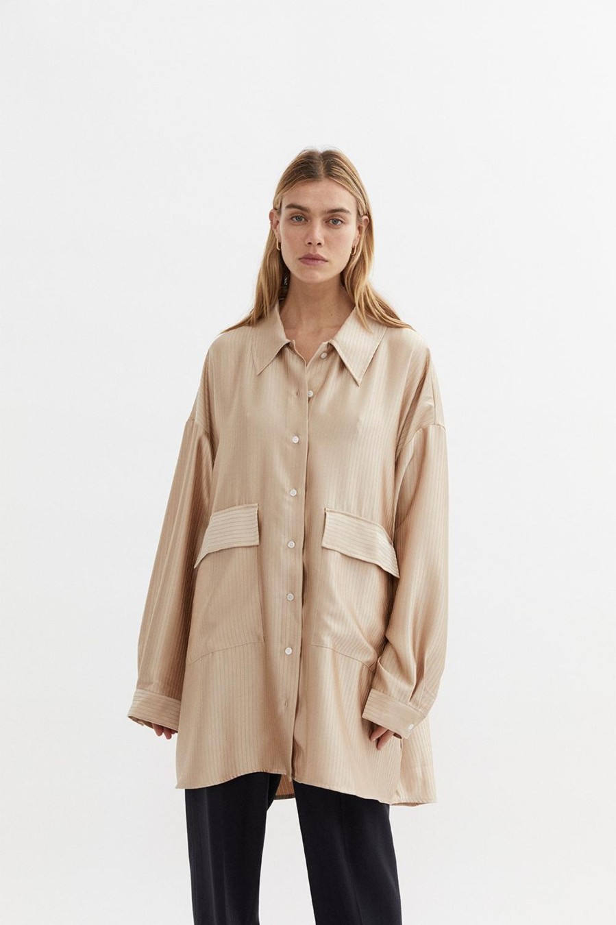Women Blanca Studio Shirts | Knox Stripe Shirt In Beige