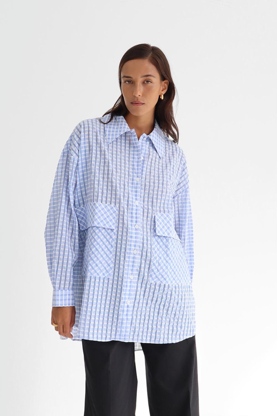 Women Blanca Studio Shirts | Knox Squared Shirt In Sky Blue